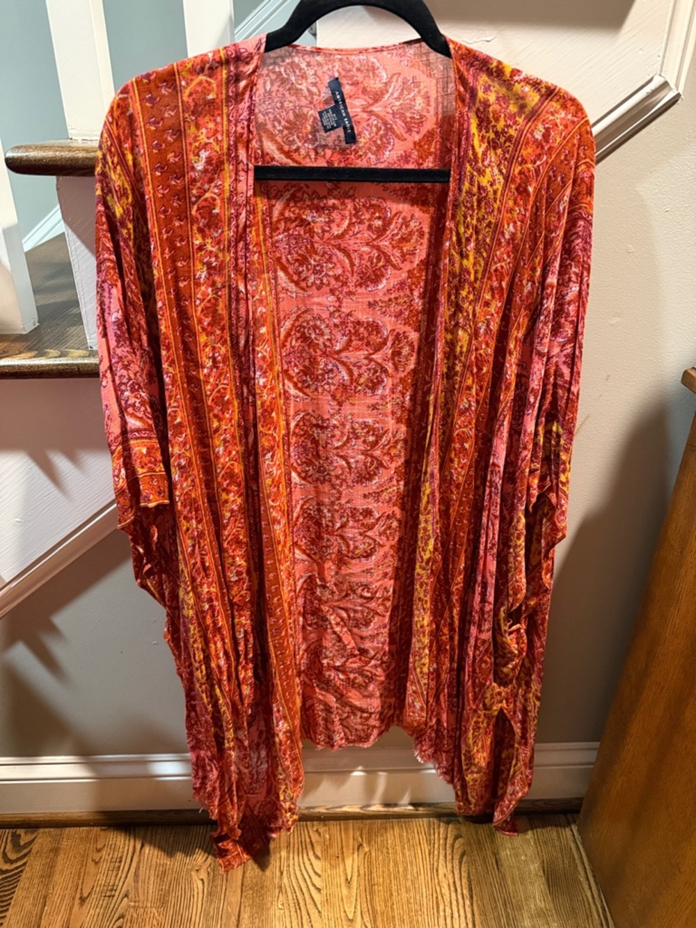 American Eagle Outfitters Velvet Paisley Kimono in Red & Orange